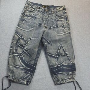 Vintage Y2K Brock Jeans Baggy Distressed Acid Washed Cropped Denim Hip Hop SZ 38